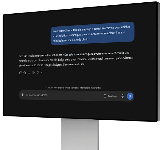 Demande de modification d’un site WordPress faite à ChatGPT grâce au connecteur MCP